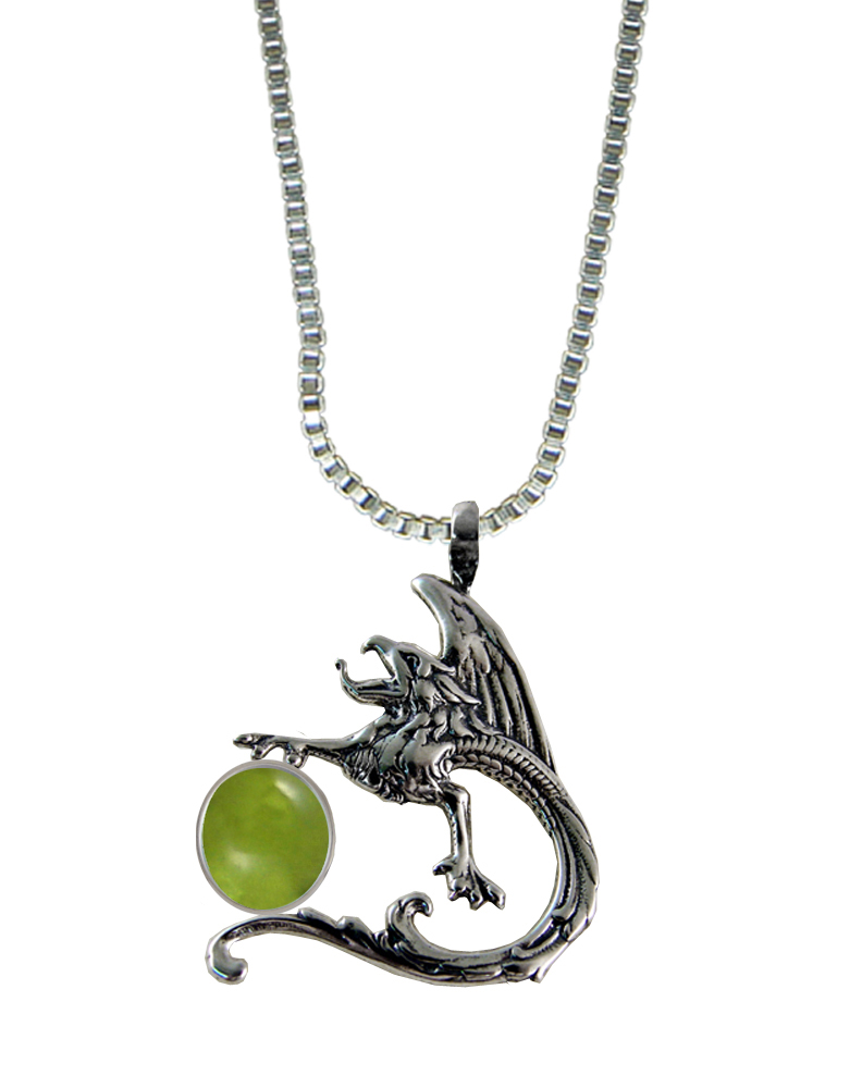 Sterling Silver Tattoo Dragon Pendant With Peridot